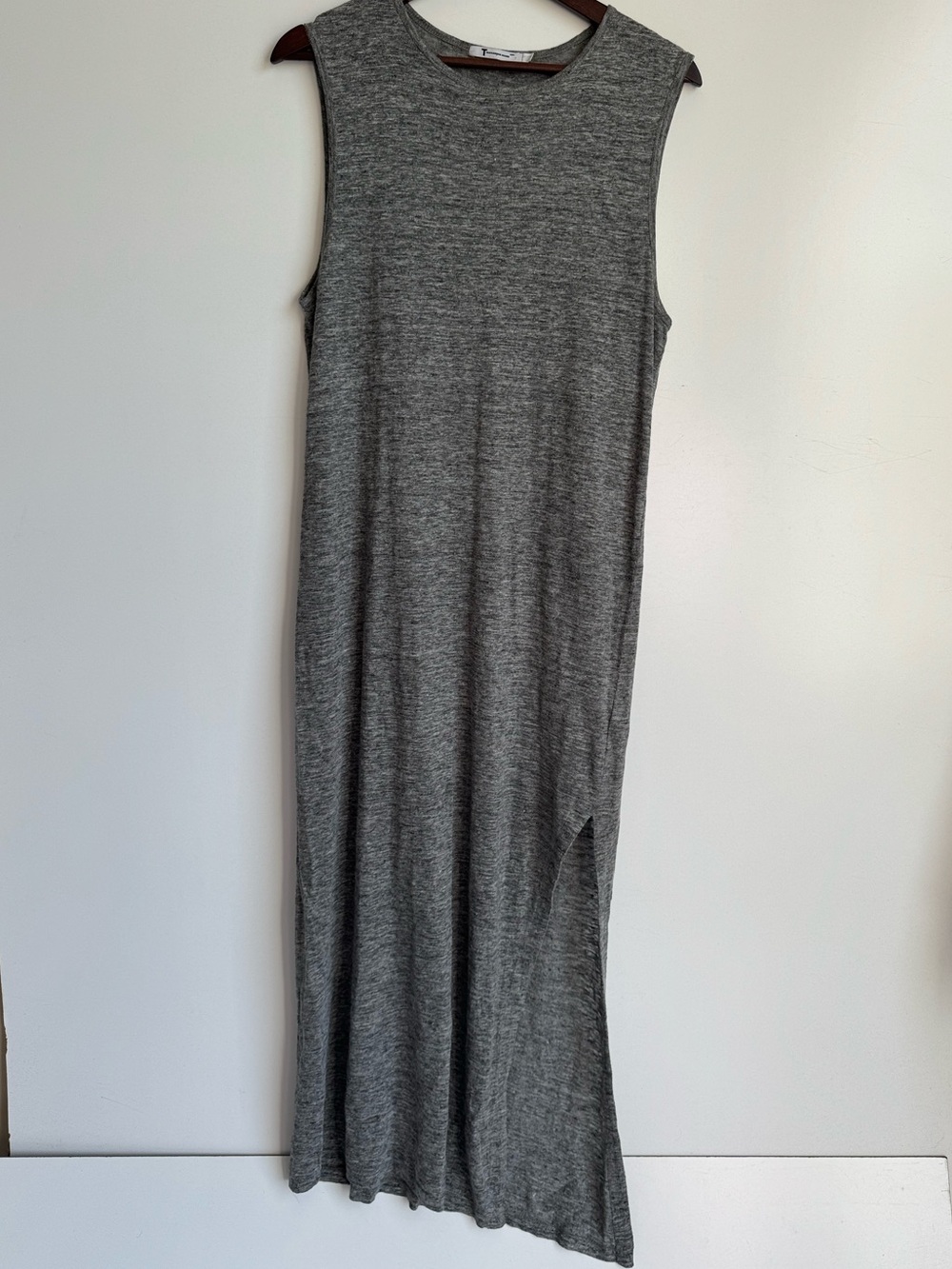 T ALEXANDER WANG Heather Gray 100% Linen Casual Midi Tank Dress Medium Maxi Lux
